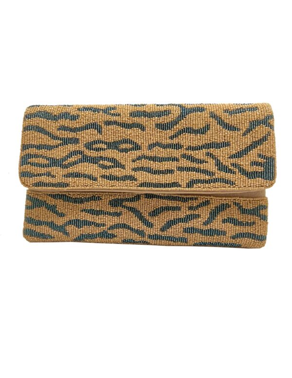 Clutch | Beaded Zebra Gold