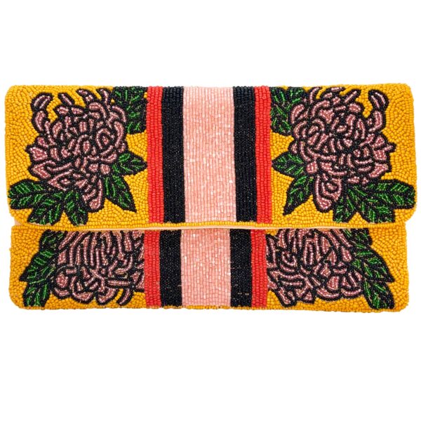 Clutch | PINK FLORALS WITH RED & BLACK OUTLINES BEADED