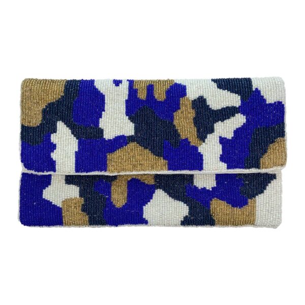 Clutch | Royal blue, gold, and white camouflage