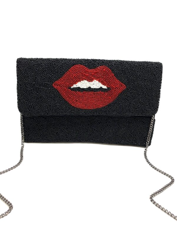 Clutch | Red Lip Bag On Black Background