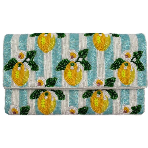 Clutch | Lemon Blue Stripe Beaded