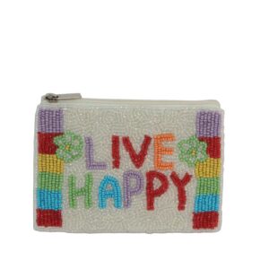 Mini | Ladies Fully Beaded LIVE HAPPY Theme Coin Purse