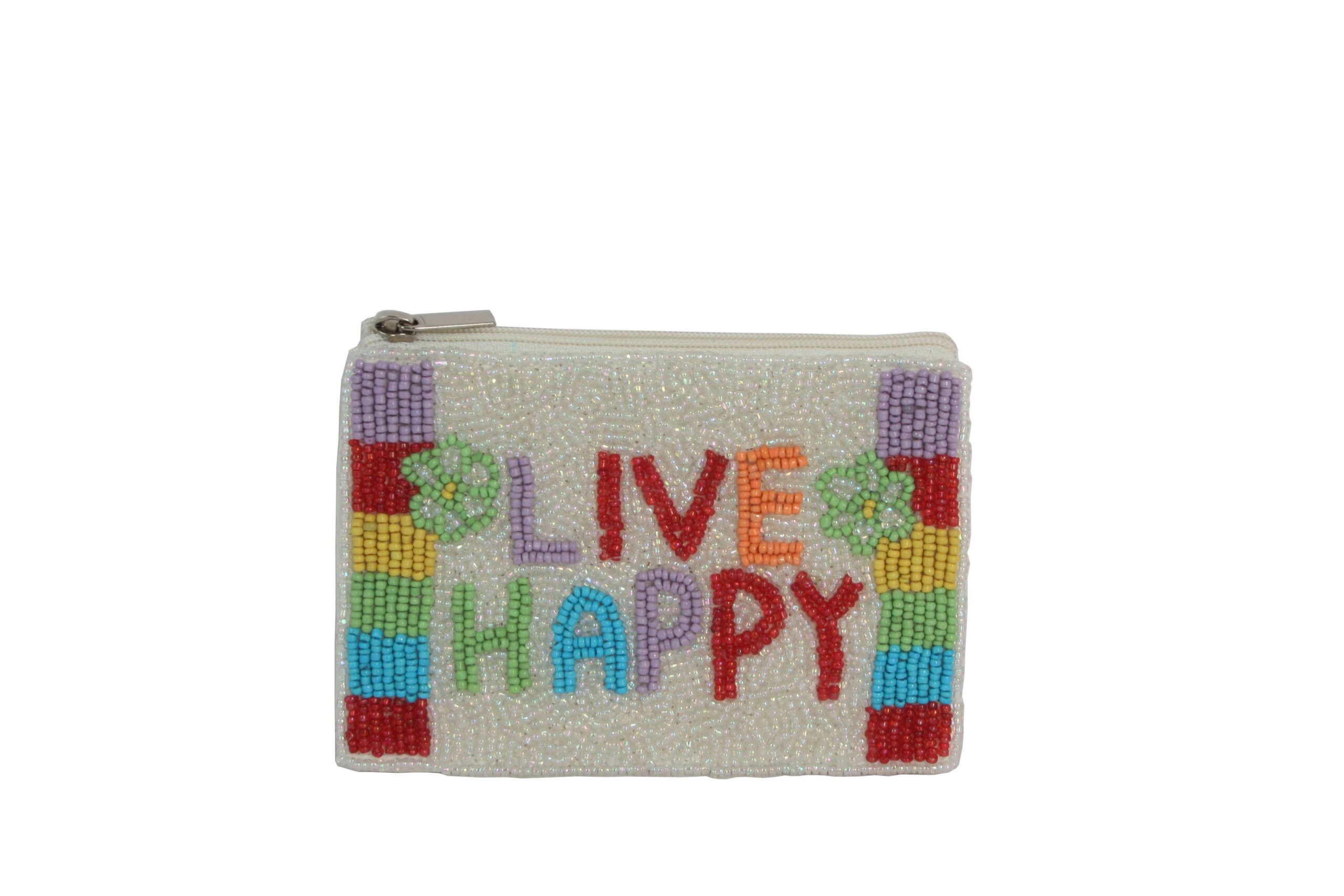 Mini | Ladies Fully Beaded LIVE HAPPY Theme Coin Purse