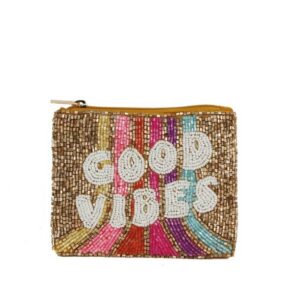 Mini | Ladies Fully Beaded GOOD VIBES Theme Coin Purse
