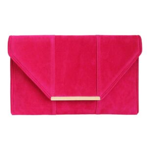 Clutch | Faux Microsuede Envelope Clutch - Gold Metal Hardware: FUCHSIA