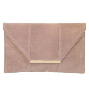 Clutch | Faux Microsuede Envelope Clutch - Gold Metal Hardware: TAUPE
