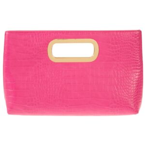 Clutch | Crocodile Synthetic Leather Top Handle Clutch: Fuchsia