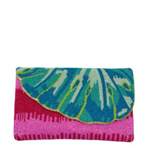 Clutch | Hot Pink Monstera Beaded Clutch